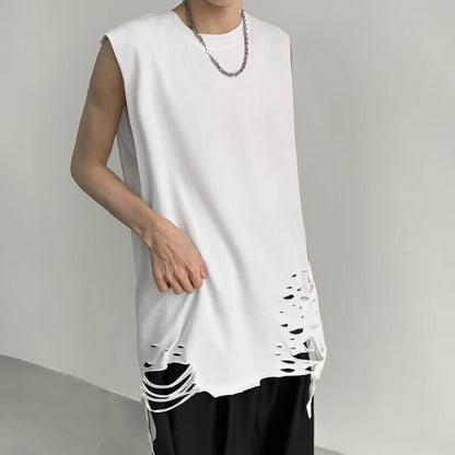 Loose fitting top with camisole and sleeveless ripped T-shirt for men