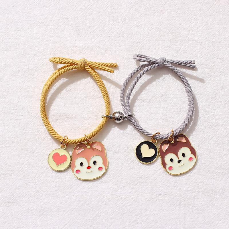 2pcs / Set Magnet Attracts Couple Bracelet Cute Cartoon Charm Jewelry Adjustable Elastic Rope Bracelets Lover Gift for Women Men