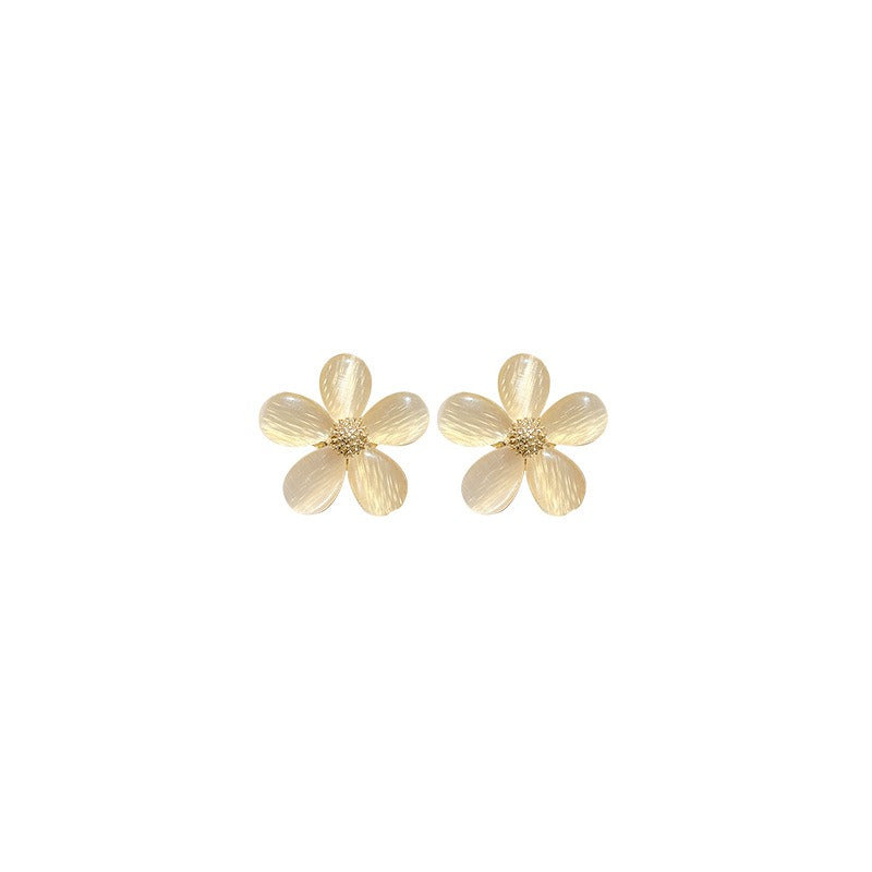 S925 Silver Needle Cat's Eye Small Earrings Female Geometric Square Love Diamond Earrings Simple Atmosphere Earrings