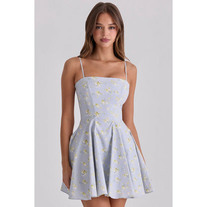 Strap waist-hugging A-line short skirt