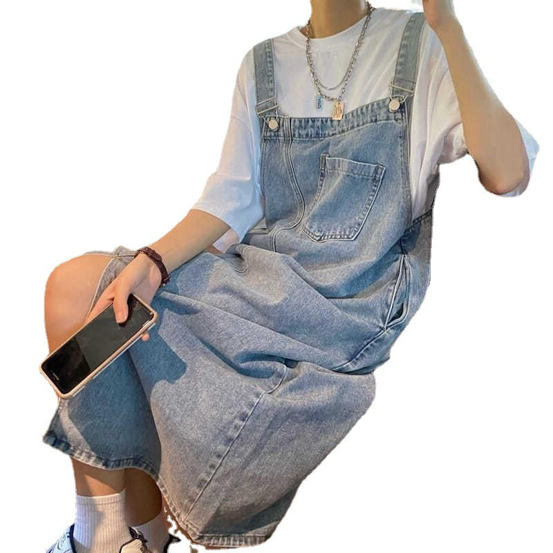 Vintage Denim Suspender Dress for Women