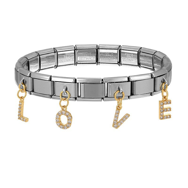 Titanium Steel Oil Dripping Bracelet with Heart Fruit Pendant