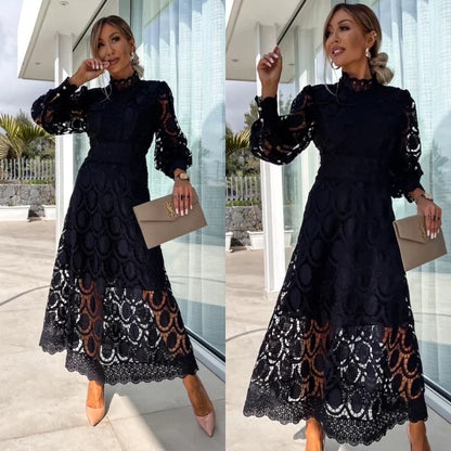Sexy cutout long-sleeved stand-collar dress
