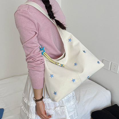 Korean Style Single Shoulder Bucket Bag with Star Embroidery