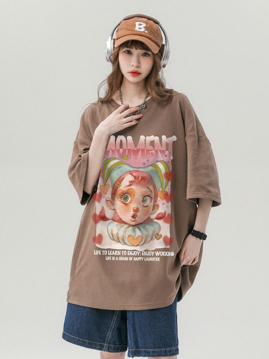 Retro Print Pure Cotton T-Shirt