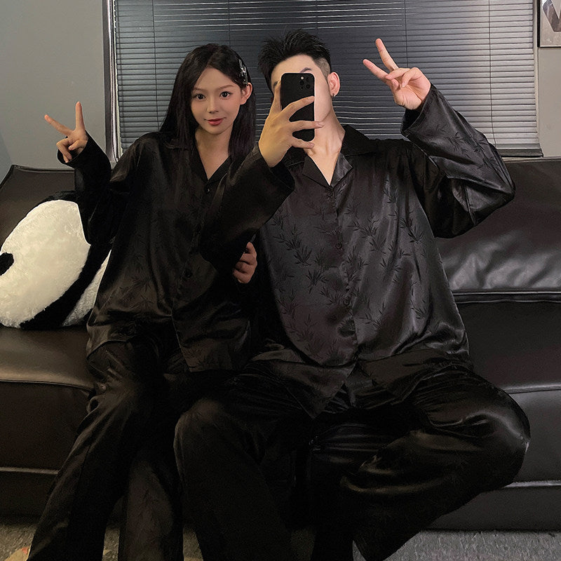 Ice Silk Couple Pajama Set Long Sleeve Home Wear