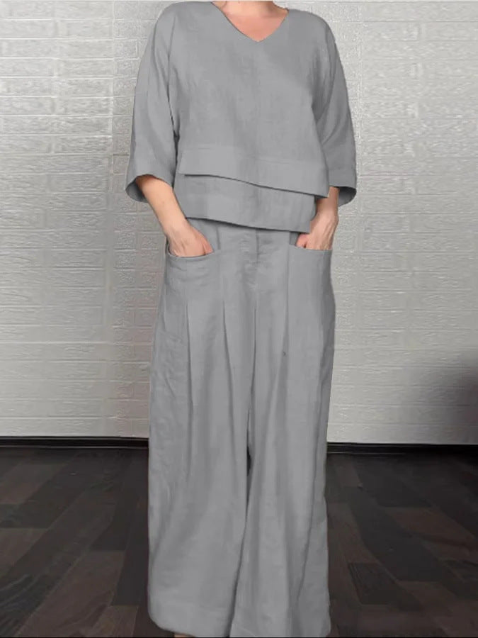 Women's Casual Solid Color Plus-Size Set