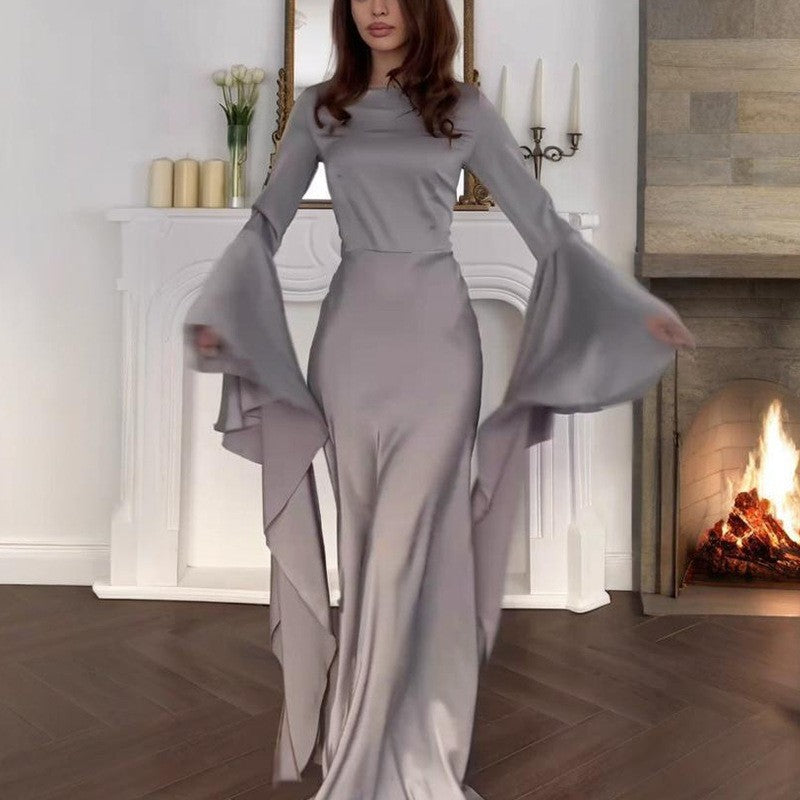 Elegant Flared Sleeve Evening Dress