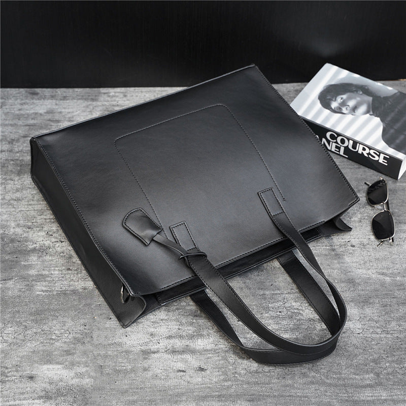 Horizontal pu belt zipper tote bag