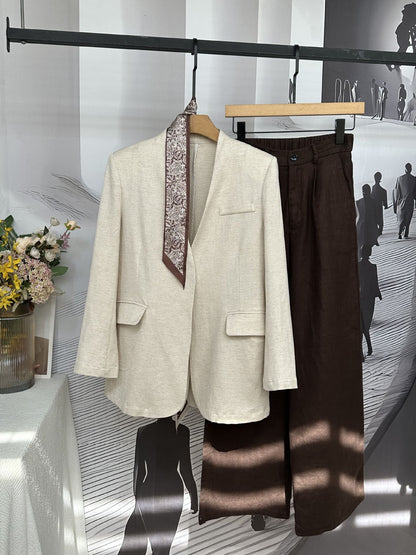 Linen V-Neck Loose Fit Jacket