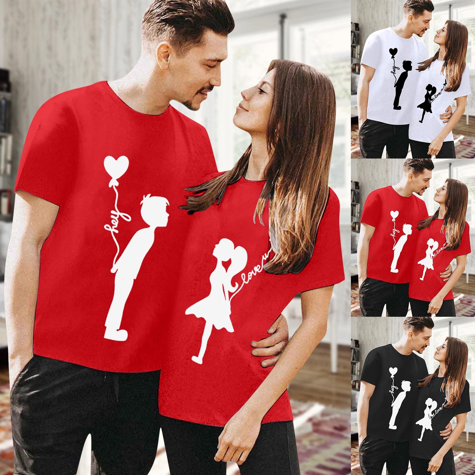 Valentine's Day T-shirtCouple Short Sleeve Round Neck Cute PrintExport Style