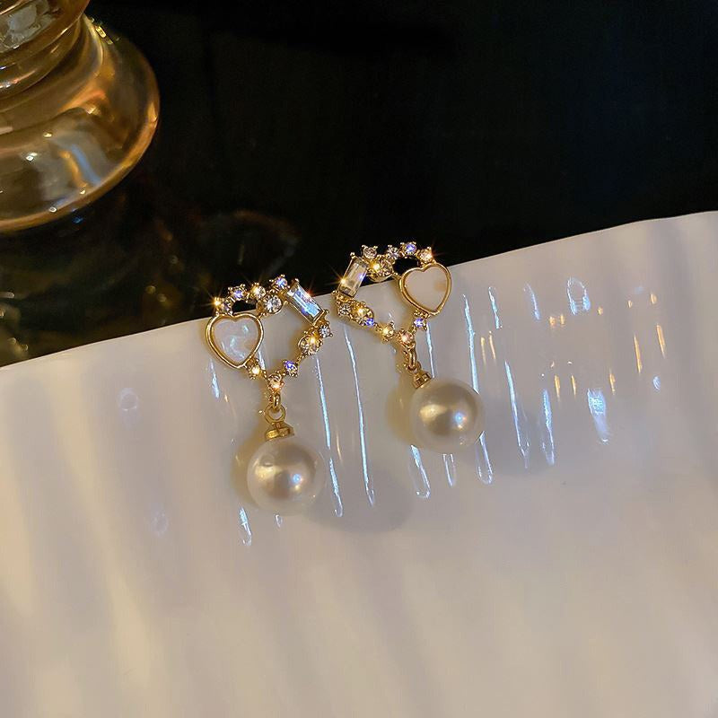S925 Silver Needle Cat's Eye Small Earrings Female Geometric Square Love Diamond Earrings Simple Atmosphere Earrings