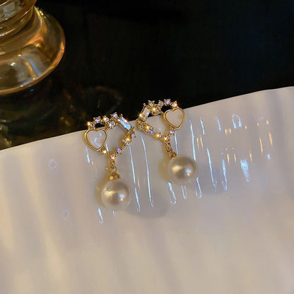 S925 Silver Needle Cat's Eye Small Earrings Female Geometric Square Love Diamond Earrings Simple Atmosphere Earrings