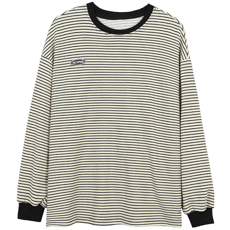 Casual Round Neck Long Sleeve Sweatshirt Women Tops Female Stripe T-Shirt Innerwear Women
