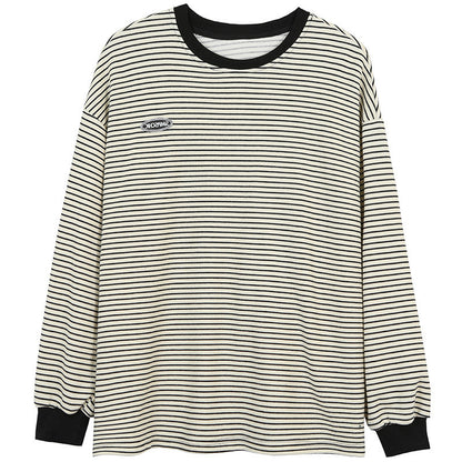 Casual Round Neck Long Sleeve Sweatshirt Women Tops Female Stripe T-Shirt Innerwear Women