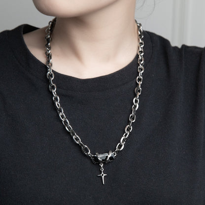 New Niche Design Wrapping Black Forest Pendant Splicing Titanium Steel Necklace Sweater Chain Of Men And Women Will Not Fade