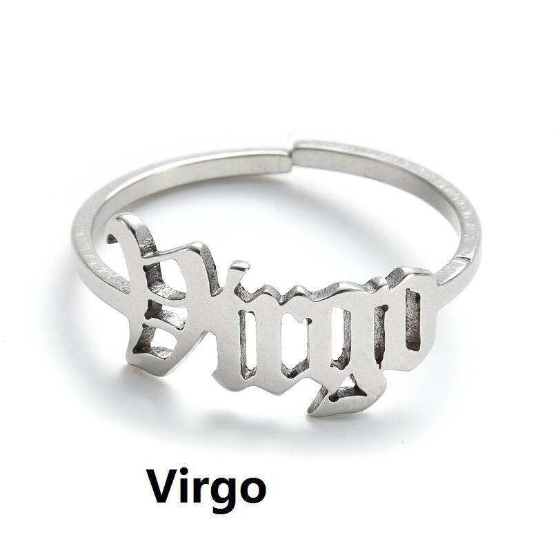 New Stainless Steel Ring Women's ins Colorless European and American Opening Retro Simple English Letter Ring Men