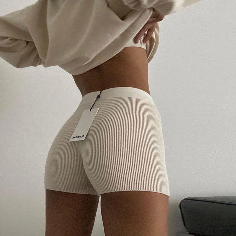 Womens High Elastic Knitted Shorts