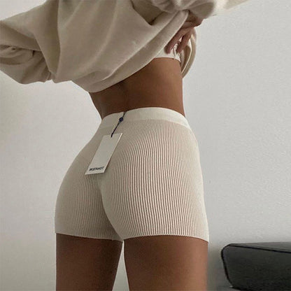 Womens High Elastic Knitted Shorts