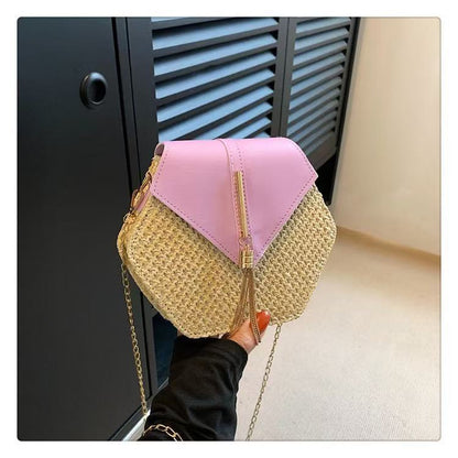 Women's Straw Woven Crossbody Bag with Tassel