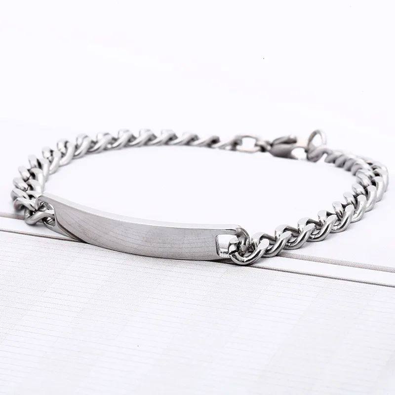 Custom Engraved Stainless Steel Bracelet with CZ Pendant