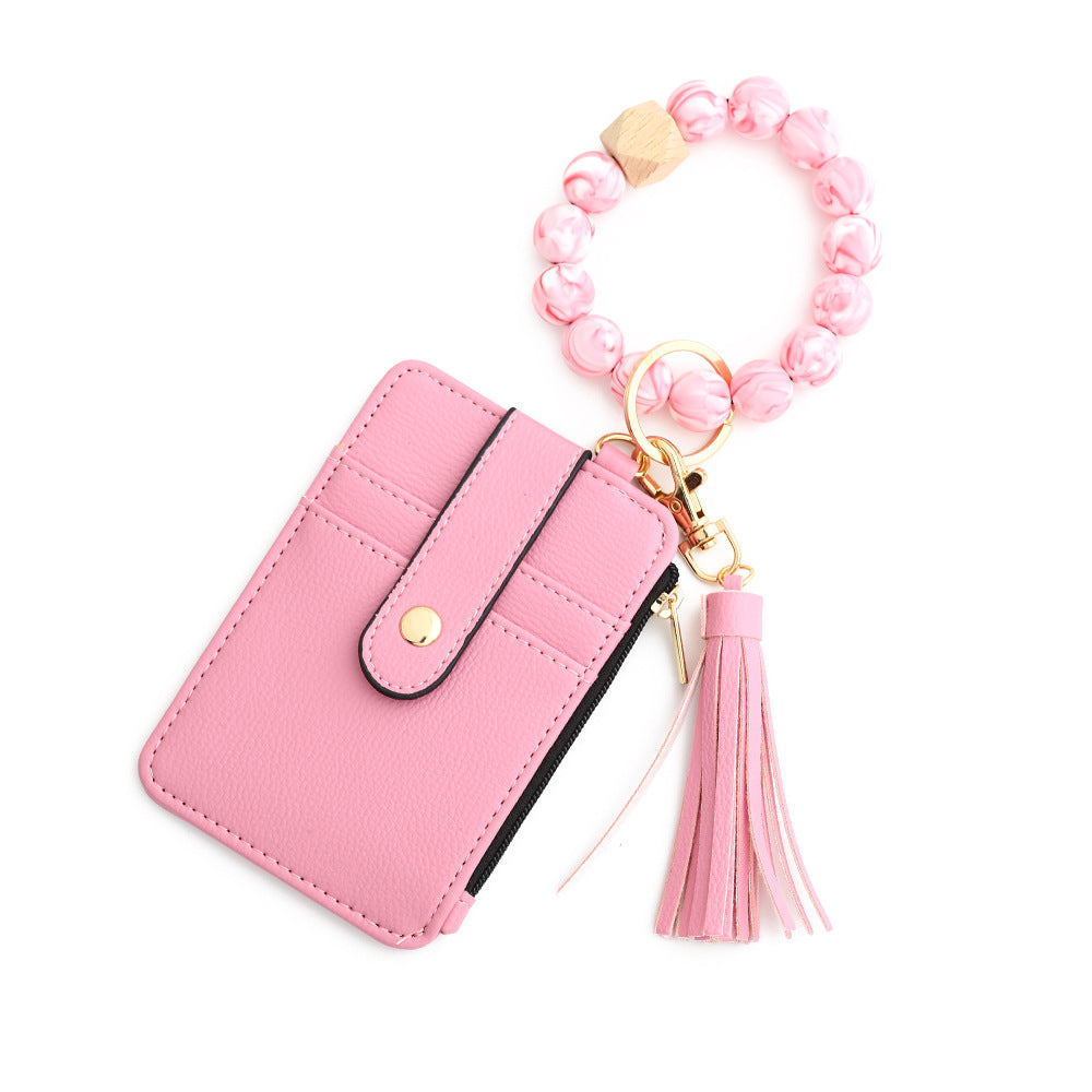 Leopard Print PU Leather Card Holder Wallet with Keychain and Bracelet