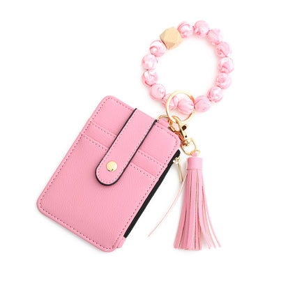 Leopard Print PU Leather Card Holder Wallet with Keychain and Bracelet