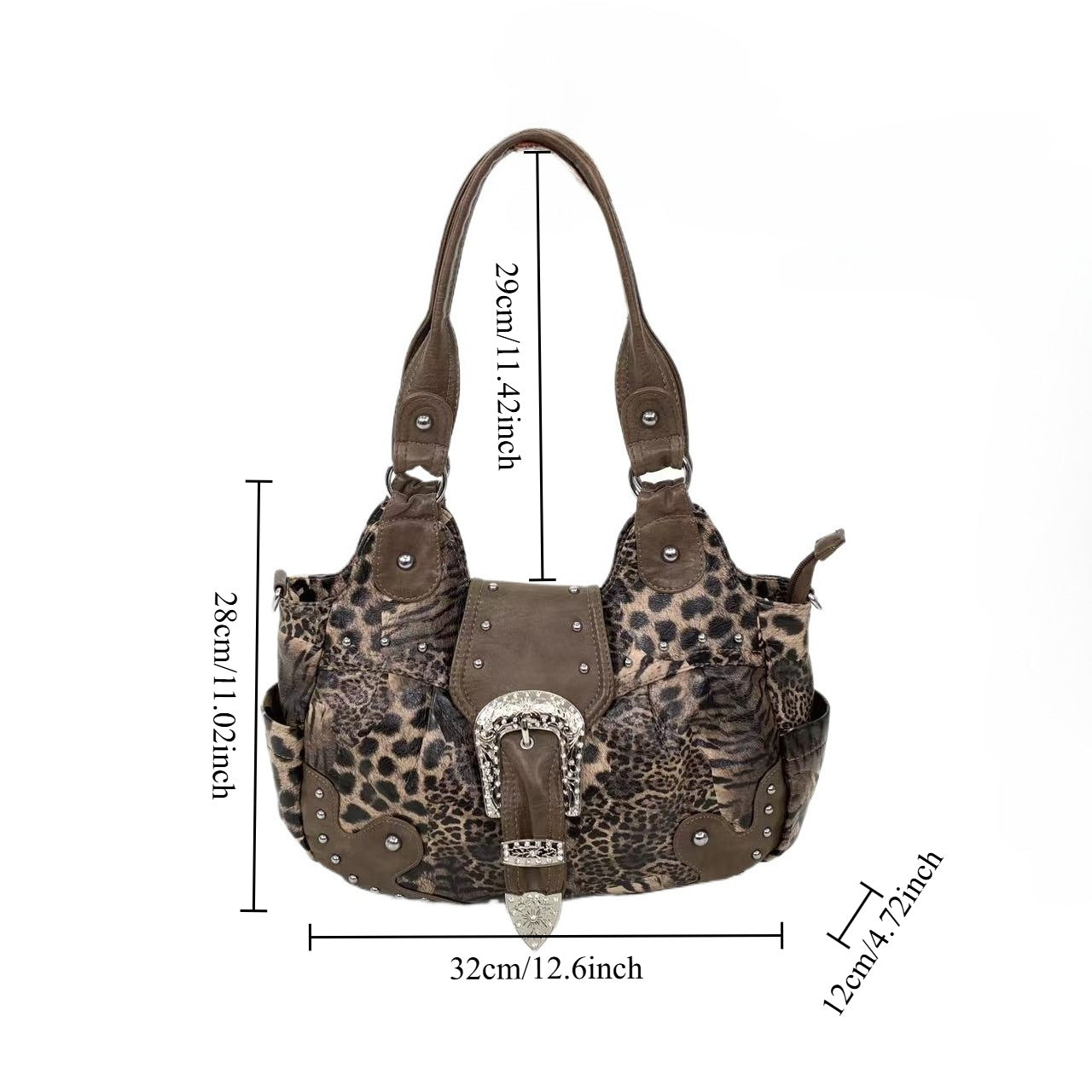 Leopard Print Patchwork Tote Bag with Multiple Pockets