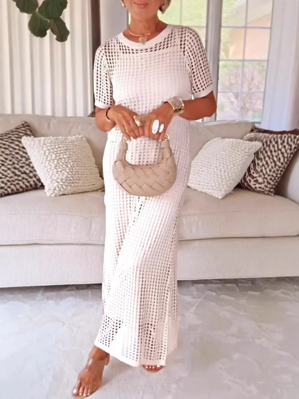 Women's Plaid Hollow-out Dress Set