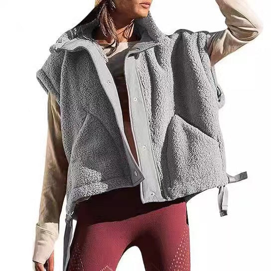 Women's Plush Fleece Button Front Vest