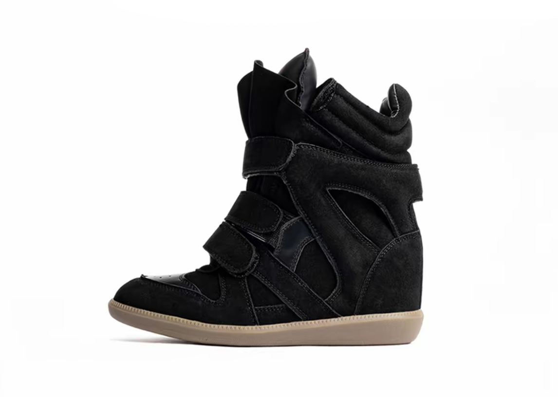 Women's Hidden Wedge Sneakers Cowhide Casual Shoes