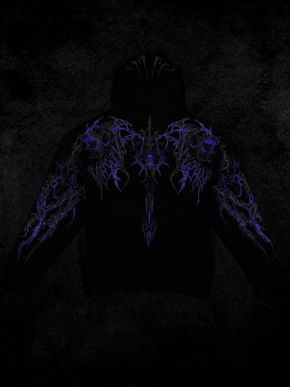 Men's Gothic Print Hooded Sweatshirt Fleece Lined