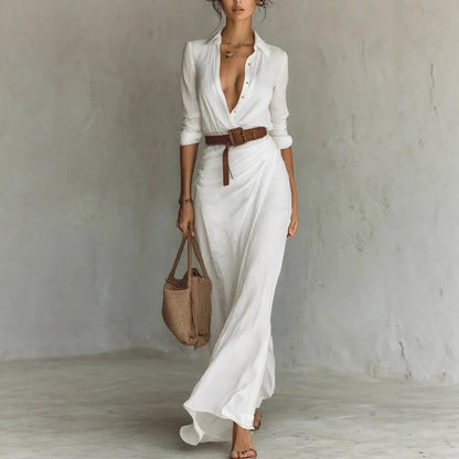 Elegant Pleated Belted Midi Dress