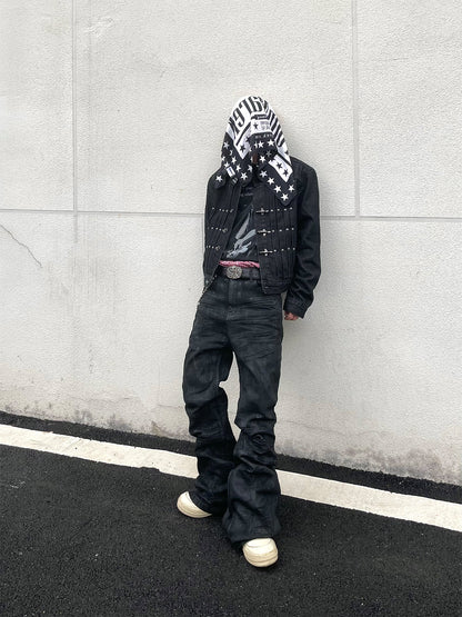 Vintage Hand-Brushed Wax Coated Denim Jeans for Men