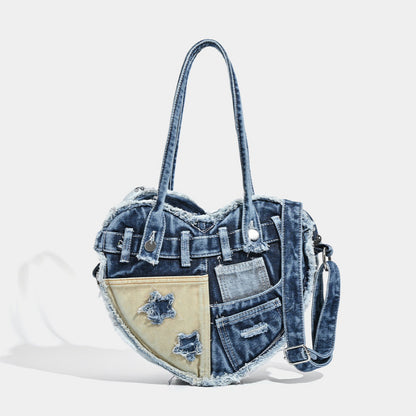 Denim Crossbody Bag with Love Design