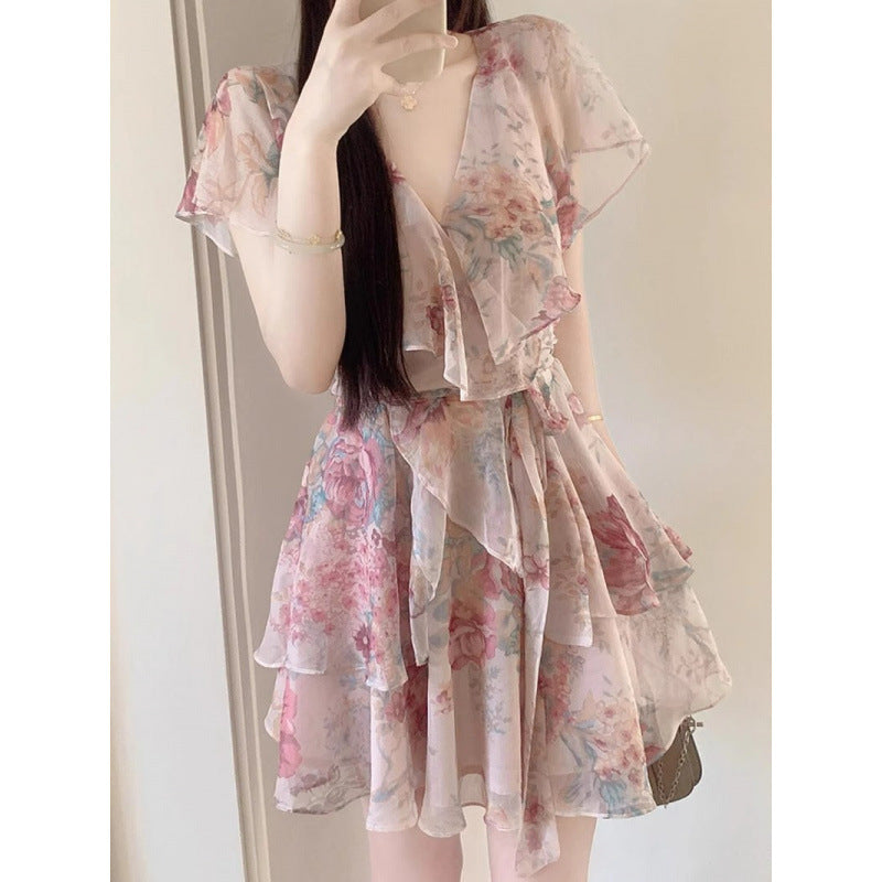 Floral Ruffle Chiffon Dress