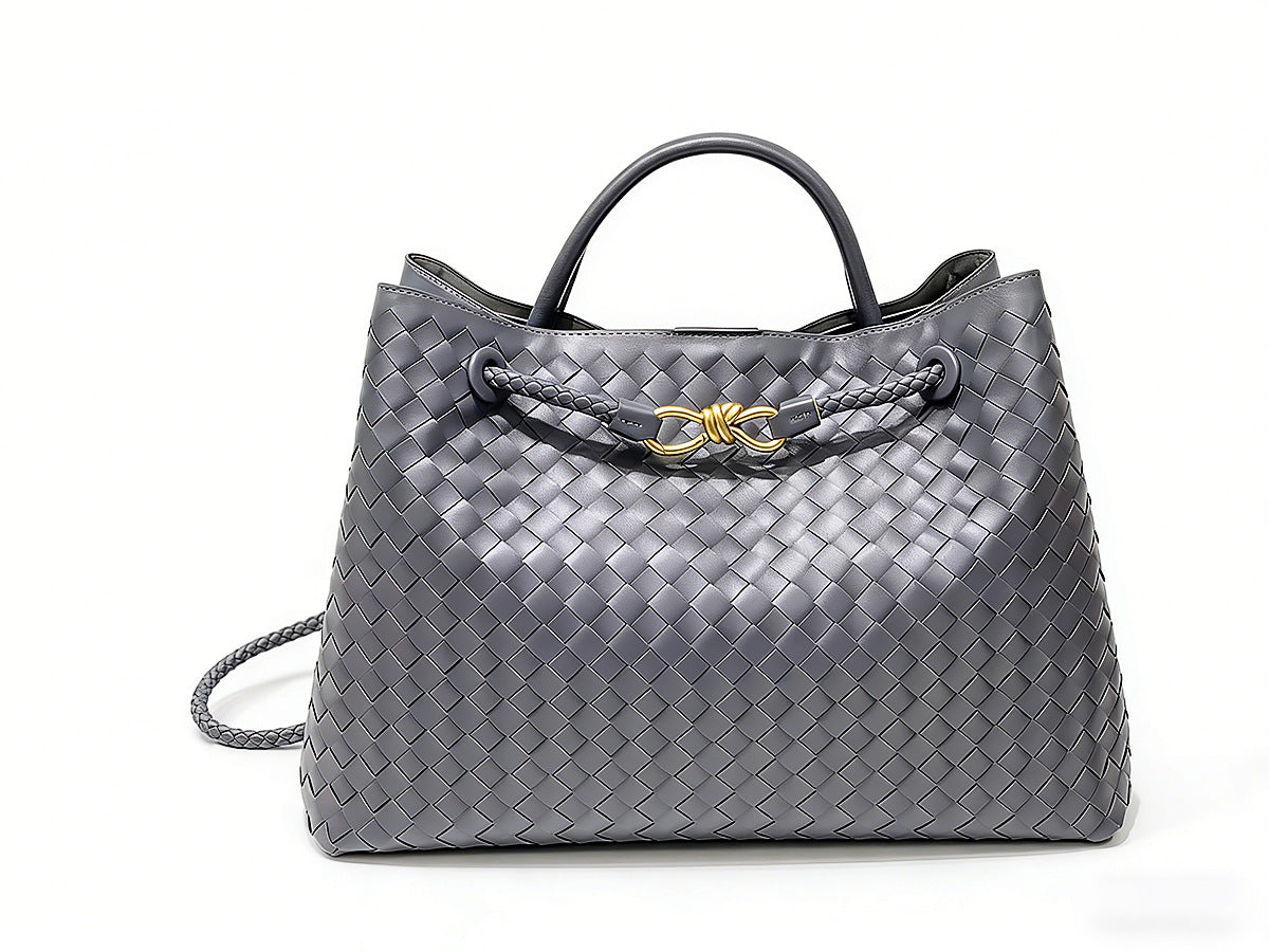 Woven Tote Bag with Metal Rope Buckle