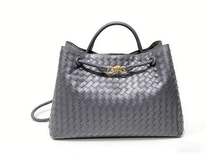 Woven Tote Bag with Metal Rope Buckle