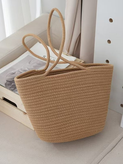 Woven Straw Beach Tote Bag with Cotton Lining