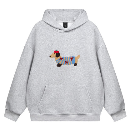 Furry Dachshund Print Hooded Sweatshirt