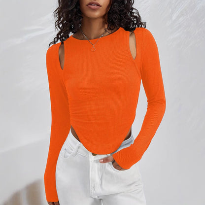 Women's Round Neck Knit Long Sleeve T-Shirt - Sexy