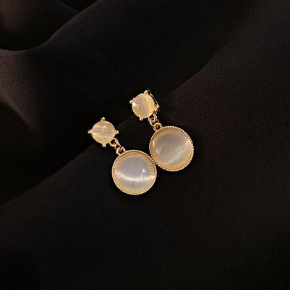 S925 Silver Needle Cat's Eye Small Earrings Female Geometric Square Love Diamond Earrings Simple Atmosphere Earrings