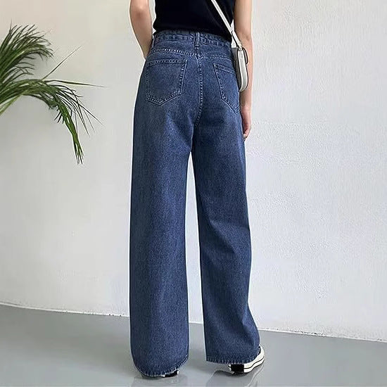 Slim High-Waisted Non-Stretch Denim Pants for Women