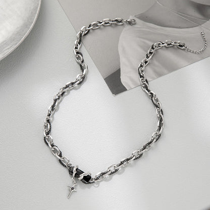 New Niche Design Wrapping Black Forest Pendant Splicing Titanium Steel Necklace Sweater Chain Of Men And Women Will Not Fade