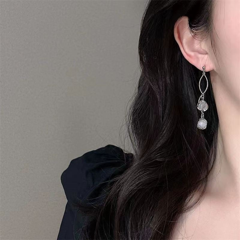 S925 Silver Needle Cat's Eye Small Earrings Female Geometric Square Love Diamond Earrings Simple Atmosphere Earrings