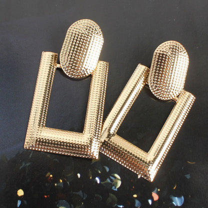 Simple Earrings Personality Matte Gold Earrings Metal Hollow Earrings Women