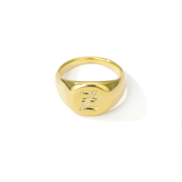 A-Z Letter Initial Rings for Women Goth Chunky Wide Stainless Steel Alphabet Men Ring 2024 Trendy Wedding Couple Jewelry anillos