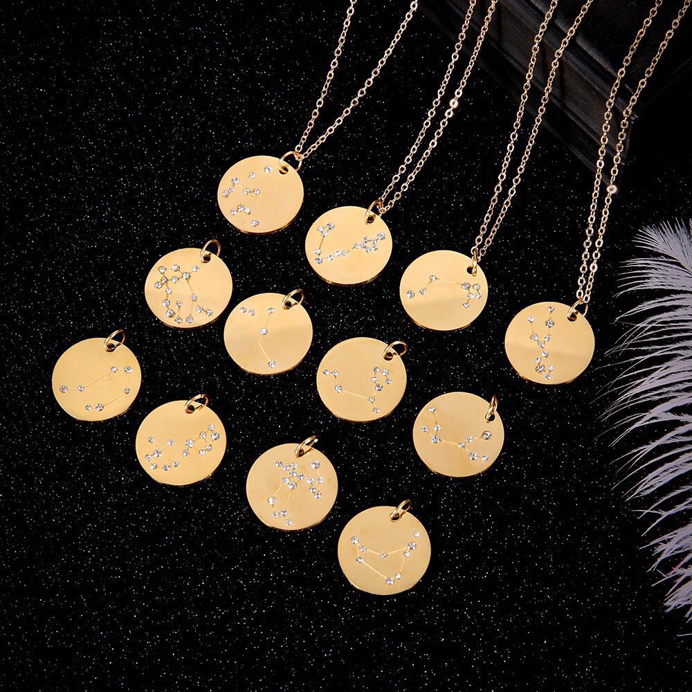 12 constellation stainless steel necklace set Leo Libra Aries Pendant Horoscope Astrology Necklace for men and women