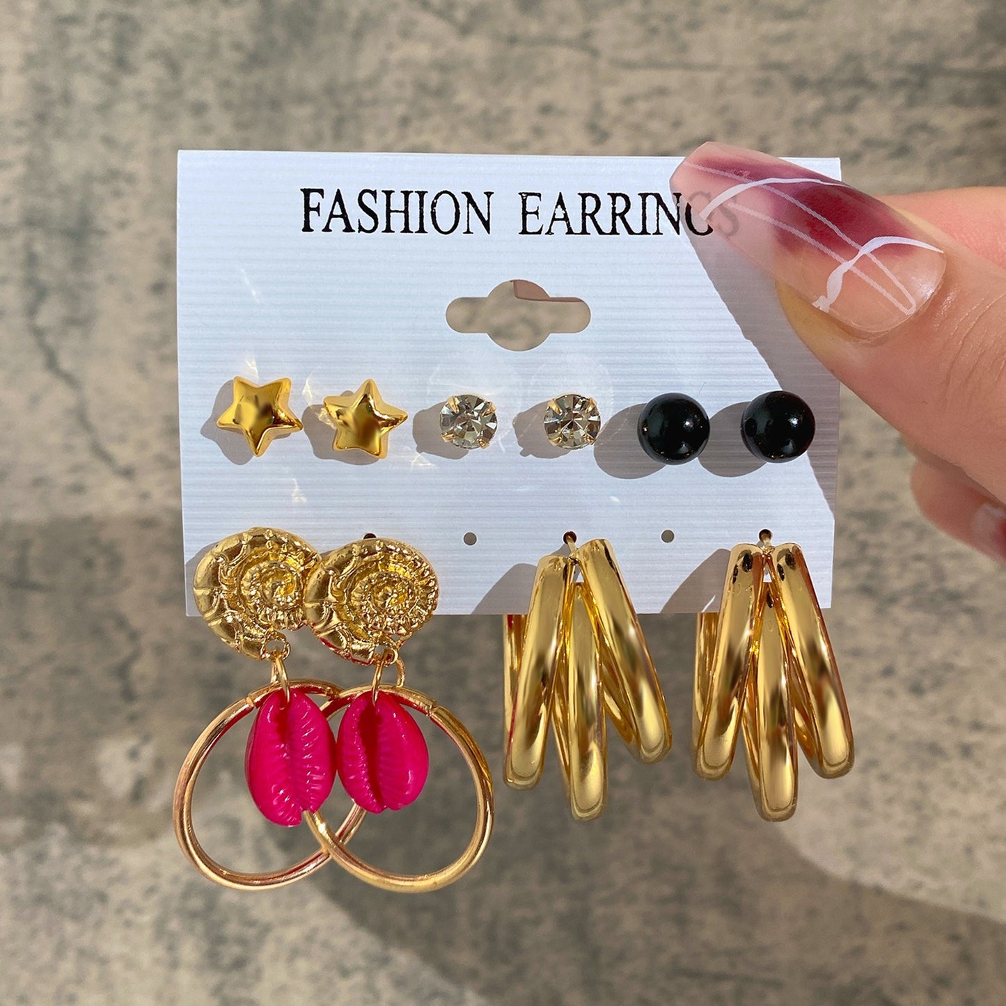New Inlaid Pearl Ladies Earrings Creative French Vintage Gold Earrings 6 Pieces Set