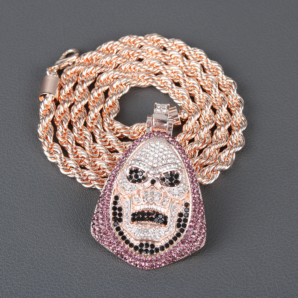 Hip-Hop Personality New Skull t Full Diamond Men And Women Couple Necklace Pendant
